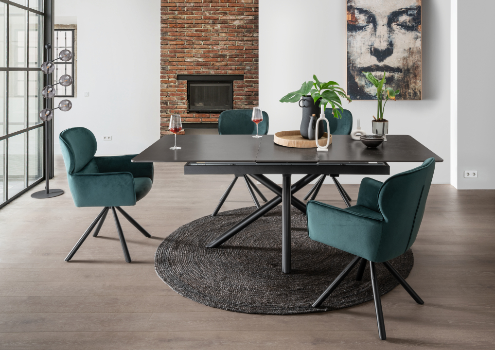 BL63001-S_Indoormoebelset_BL62005_Diningsessel_Rimini_dunkelgruen_BL60401_Ausziehtisch_Imperia_dark-grey
