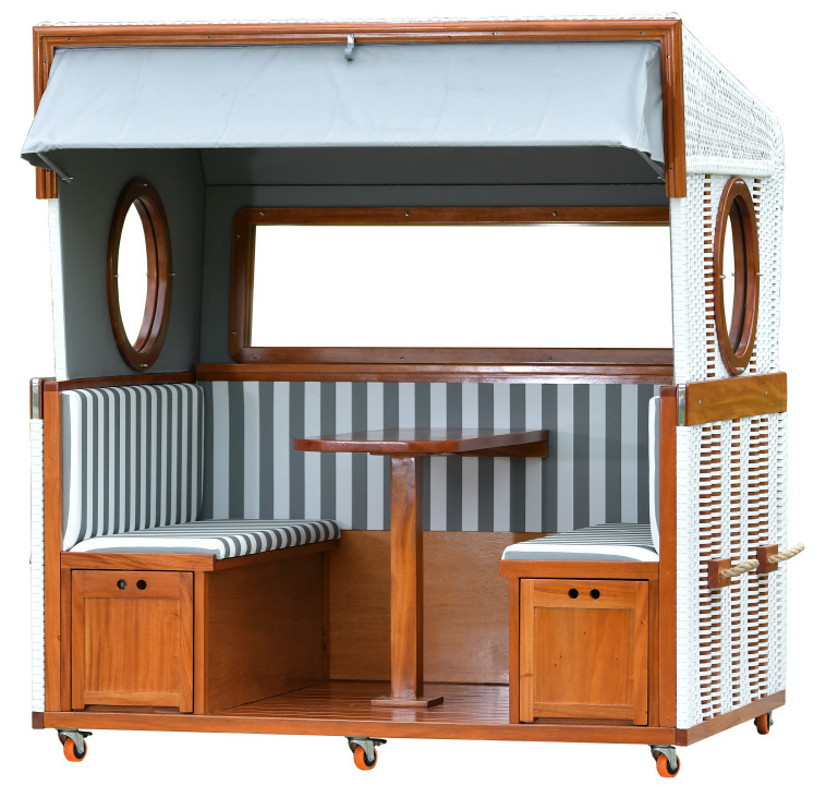 Gosch-Lounge-Strandkorb-6-Sitzer-Mahagoni-PVC-Weiss-Dessin-Grau_Weiss-2