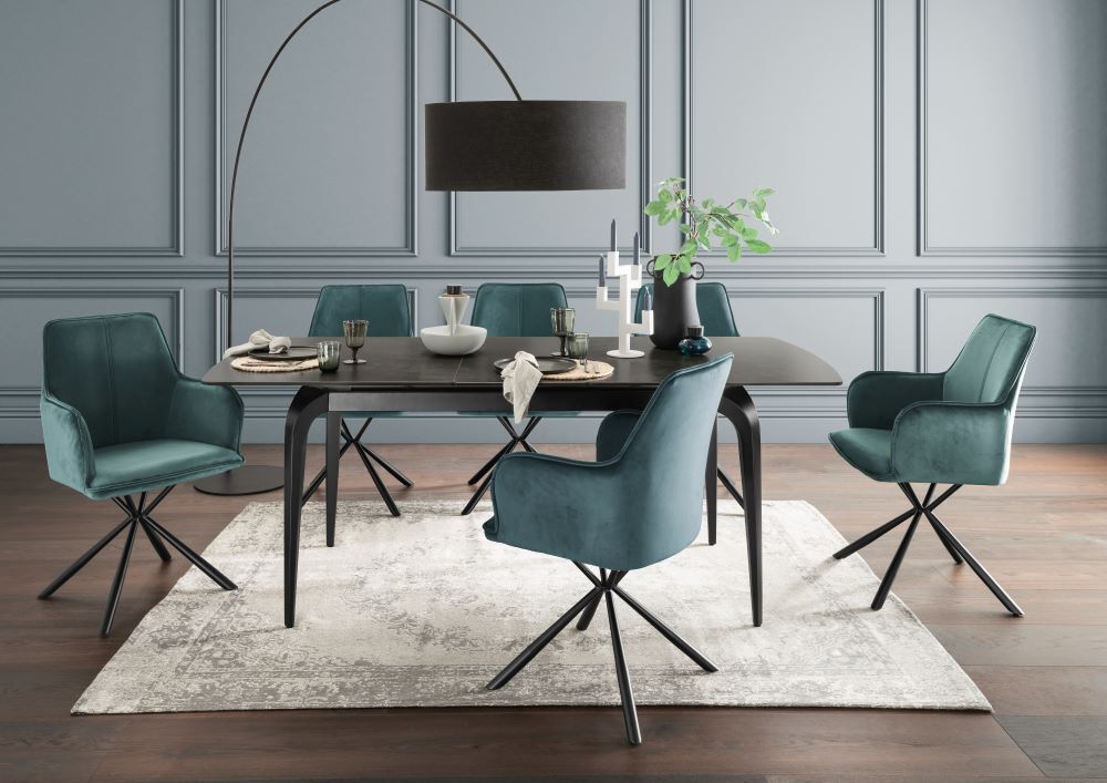 Indoormoebelset_BL62011_Diningsessel_Bergamo_dunkelgruen_BL60403_Ausziehtisch_Piacenza_dark-grey