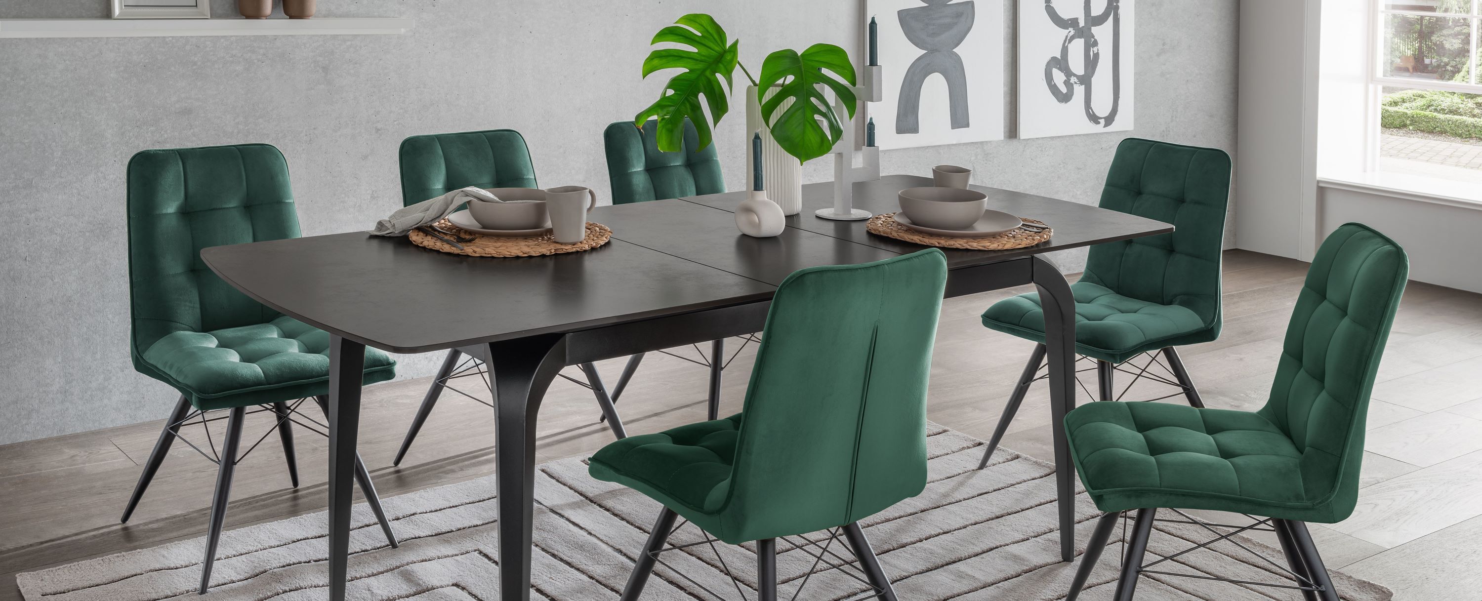 BL63008_Indoormoebelset_BL62002_Diningstuhl_Vicenza_dunkelgruen_BL60403_Ausziehtisch_Piacenza_dark-grey